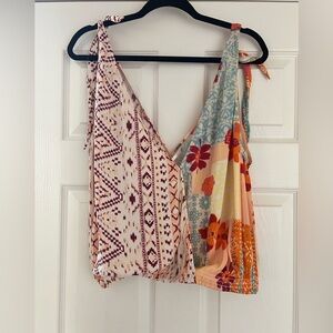 Free People double v neck printed top.  EUC, size Medium, Boho